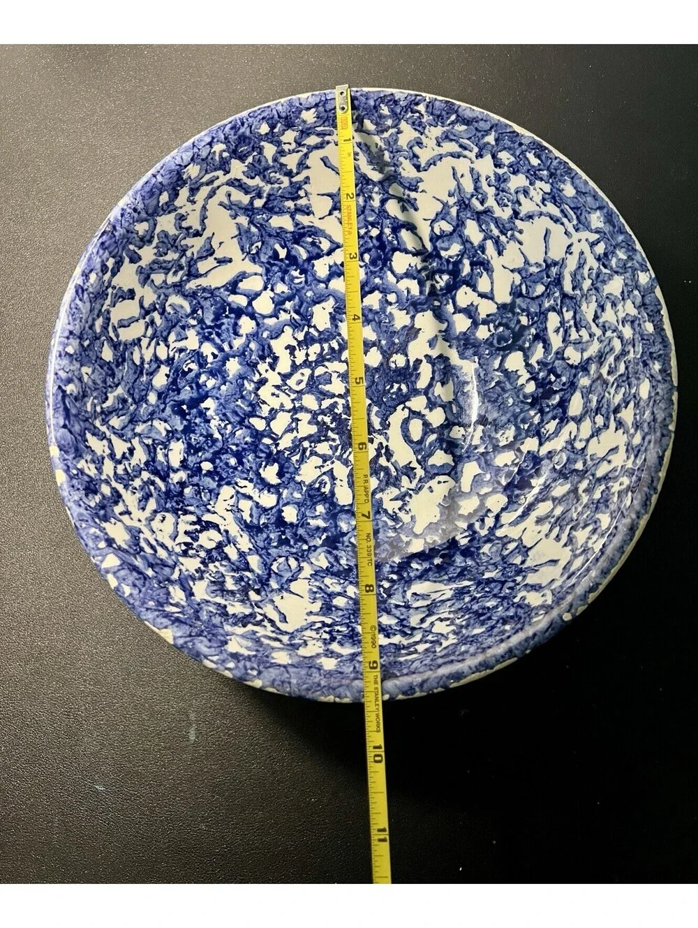 Pier 1 Imports Italy 1990s Bowl Blue White Spongeware Ceramic, 9.5x3.5